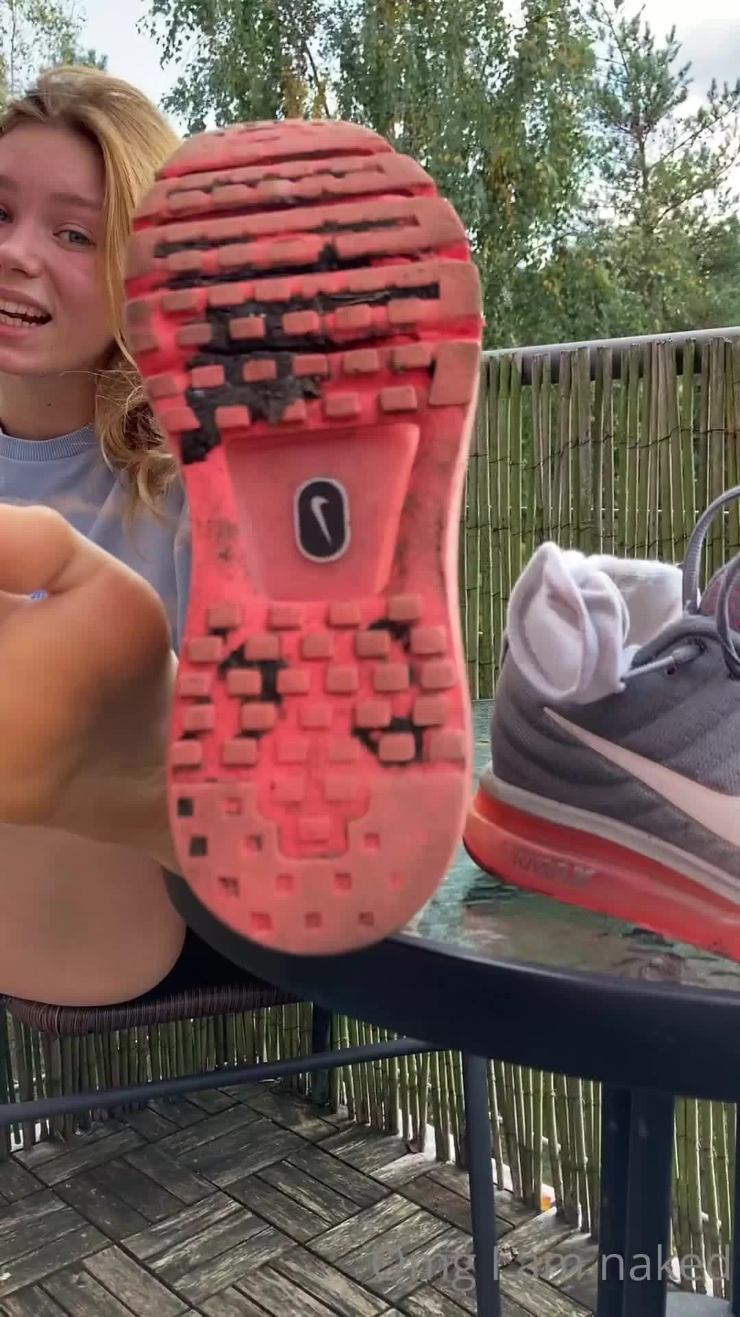 Blonde Teen Shows Bare Sole & Shoe Fetish Outdoors