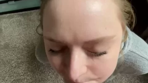 Blonde Woman in Yellow Headband Oral Sex POV Bedroom Scene