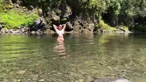 Natural Beauty Posing Topless by the River