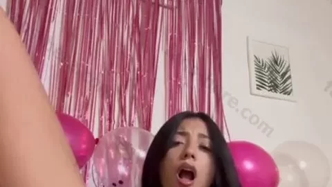 Latina with Big Tits and Nipple Piercings Jerking Off on Bed