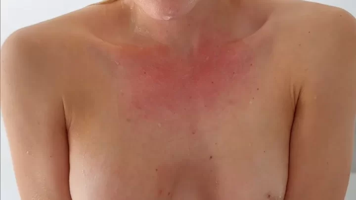 Blonde tattooed girl jerking off in shower then naked close-up