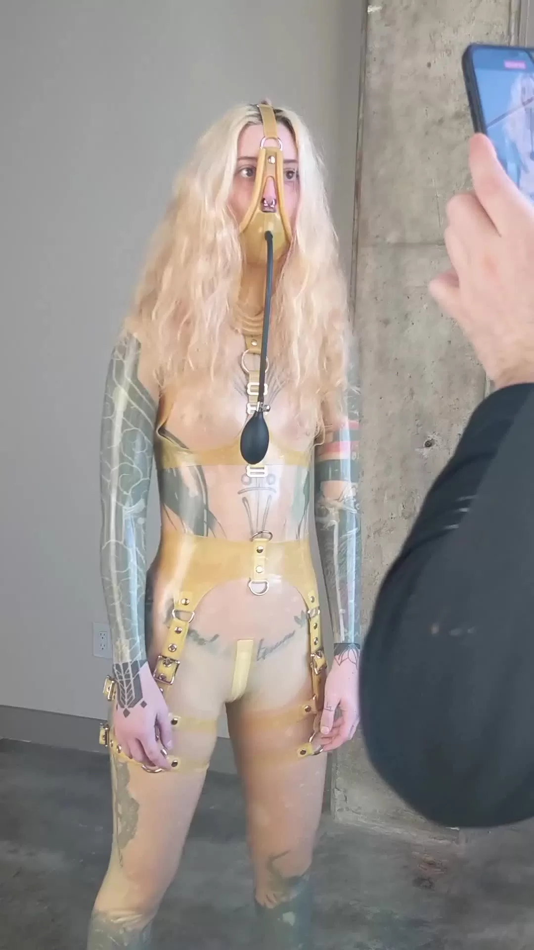 Thecamdamage: DANCE MONKEY DANCE – Blonde in Yellow Latex Fetish