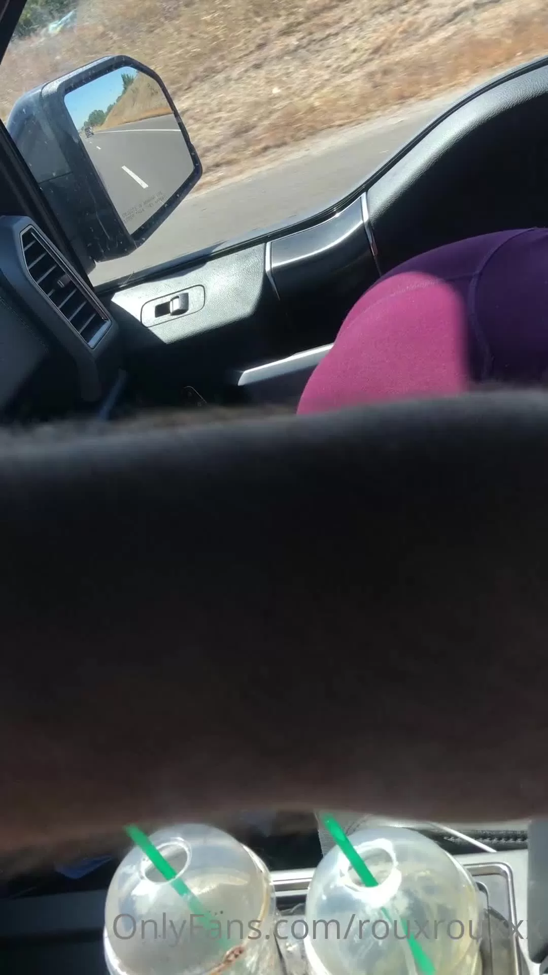 Road Trip Passenger in Purple Leggings POV Hand on Thigh