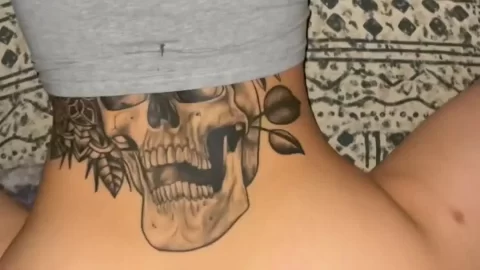 Slim Tattooed Woman in Grey Tank Top Having Sex on Bed