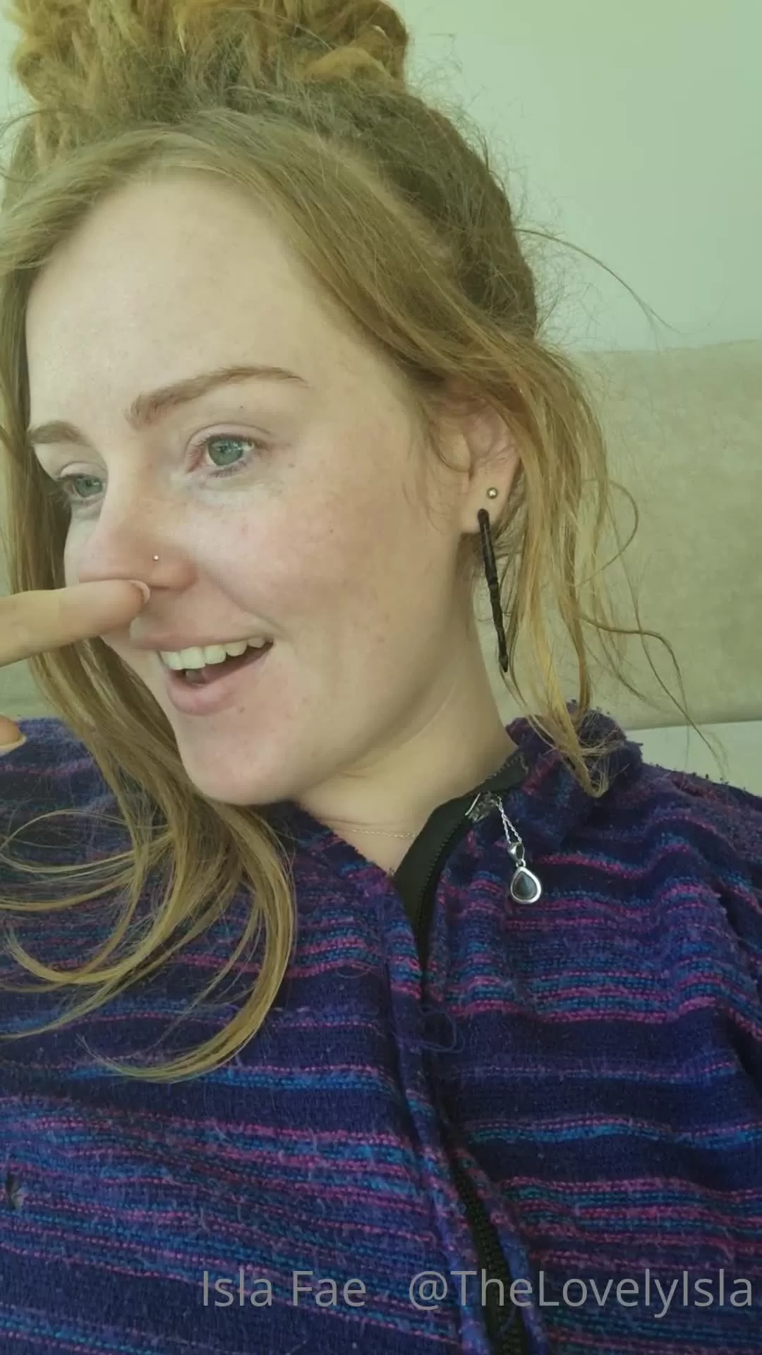 Freckled Beauty in Hoodie Shows Off Playful Smile & Piercing