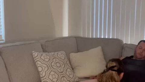 Nurse Abbie – Blowjob Scene with Blindfolded Guy on Couch