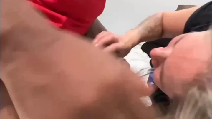 Blonde and black guy go hard in doggy and POV blowjob