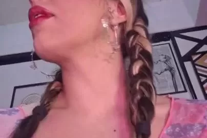 Blonde with braids and tattoos jerks off on bed, bathroom nude scene
