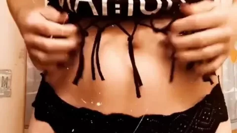 Brunette Teen Flashes Big Tits in Bedroom With Posters