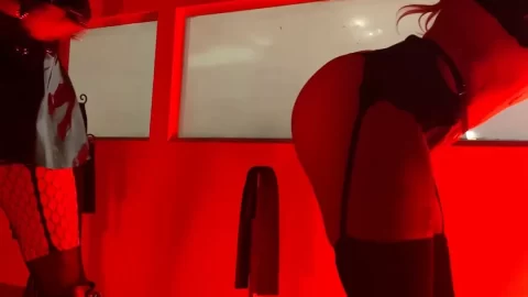 Two Girls in Lingerie, Red Lighting, Indoor Studio