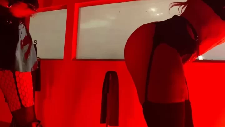 Two Girls in Lingerie, Red Lighting, Indoor Studio