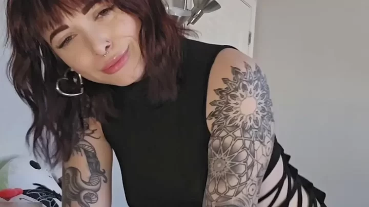 Brunette with Tattoos and Nose Piercing Gets Intimate
