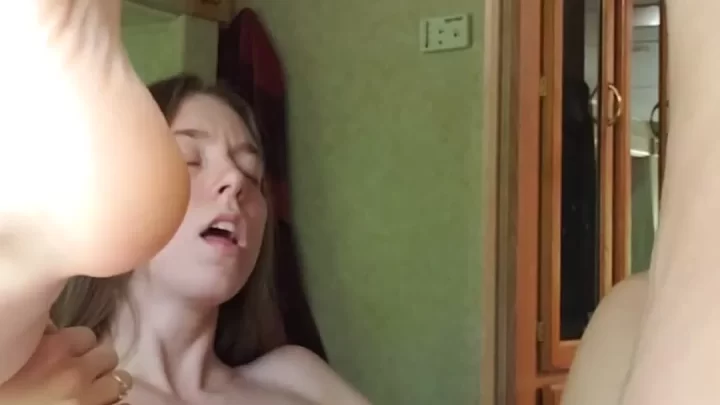 Brunette girl gets fucked in RV by muscular guy