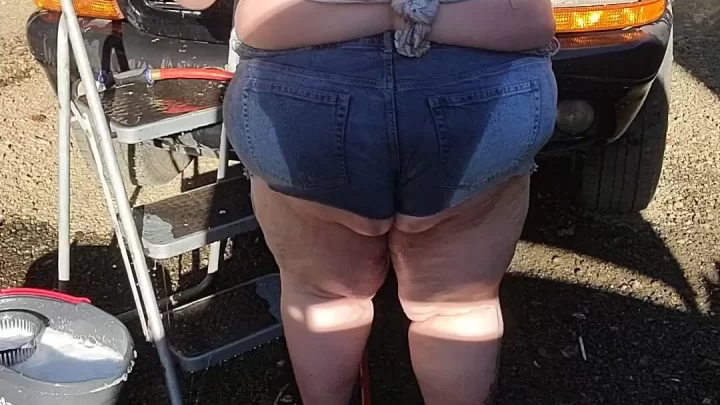 Curvy Latina Washes Car, Then Gets Wet