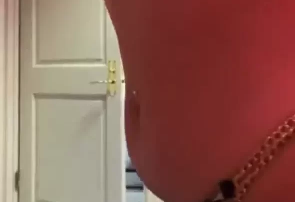 White girl in cow print underwear gets up close
