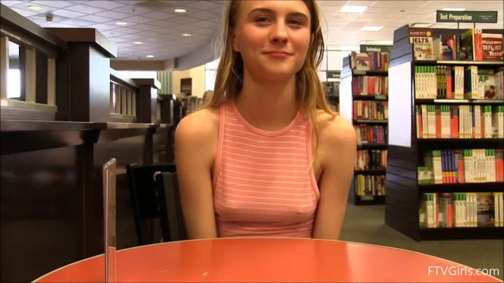 Teen blonde gets fucked in bookstore