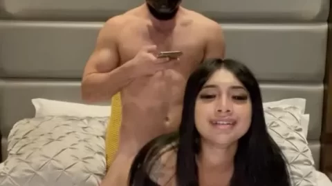 White girl gives black guy a blowjob, doggy style with brunette