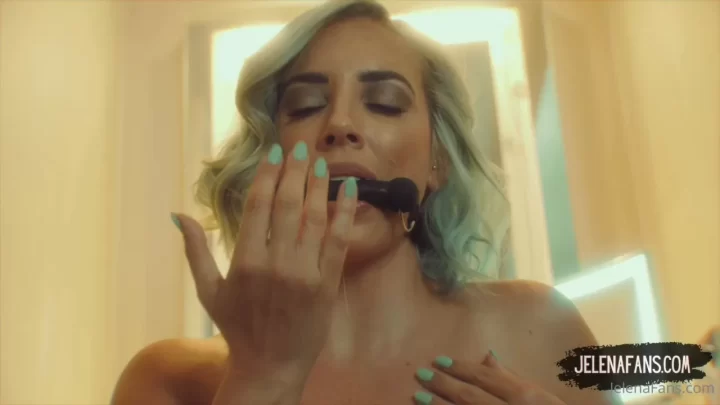 Blonde woman gagged in bathroom