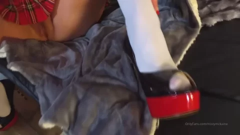 Blonde MILF in White Stockings Fucks Herself