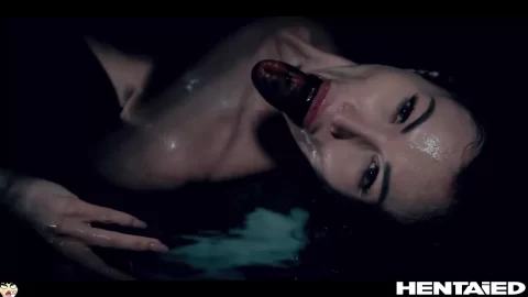 Asian girl with face tattoos gives solo BJ