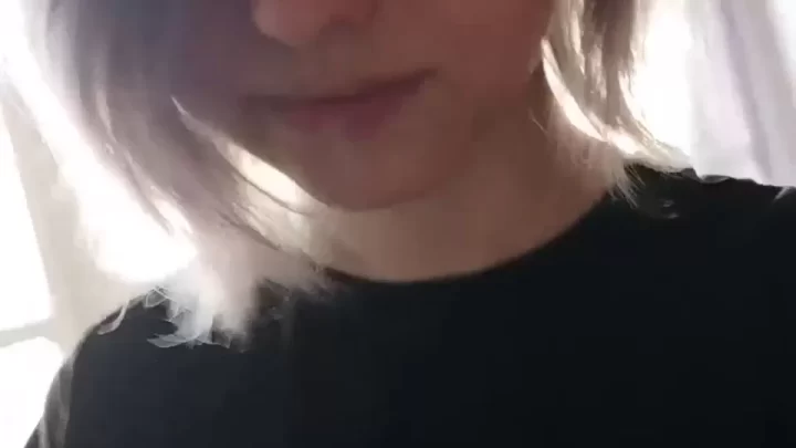 Fair-skinned girl with purple hair and tattoos gets intimate