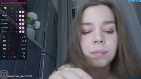 Brunette with tattoo eats strawberry, fucks in thong