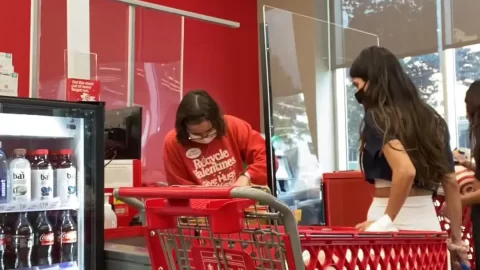 Slim white girls with masks shop and fuck