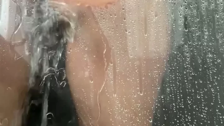 Brunette Girl Plays in Shower
