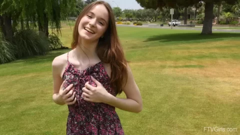 Teen girl plays with herself on couch and outdoors