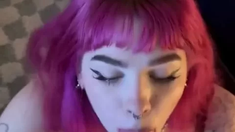 Pink Haired Lems Gives a Hot Blowjob My Site