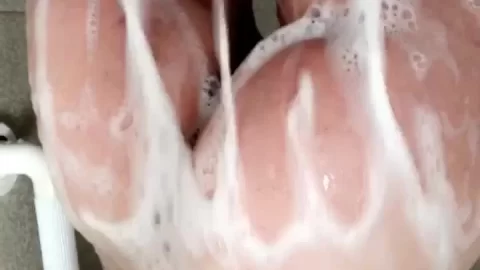 Muscular White Guy Showering and Soaping Up