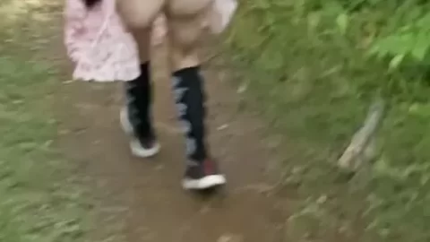 Redhead in tan pantyhose outdoor fuck