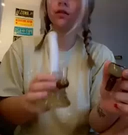 Blonde Petite Girl Smokes Bong and Dabs