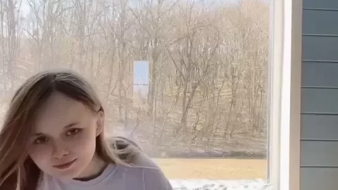 Blonde Teen Bends Over and Jumps on Bed