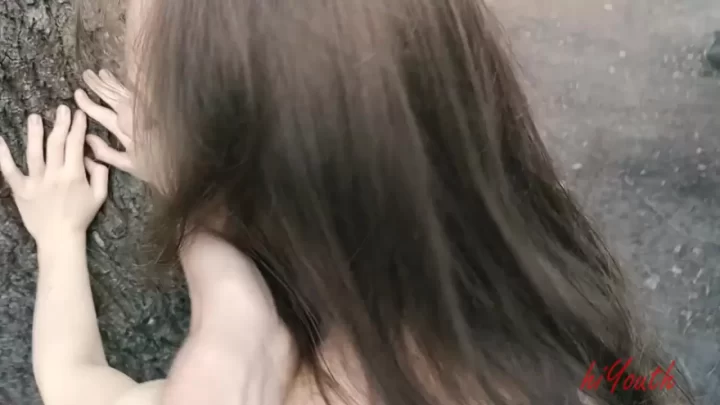 shy cute girl dance outdoor and getting a mouth full of cum