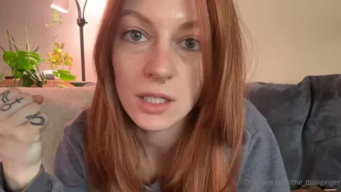 Redhead with septum piercing fucks on couch
