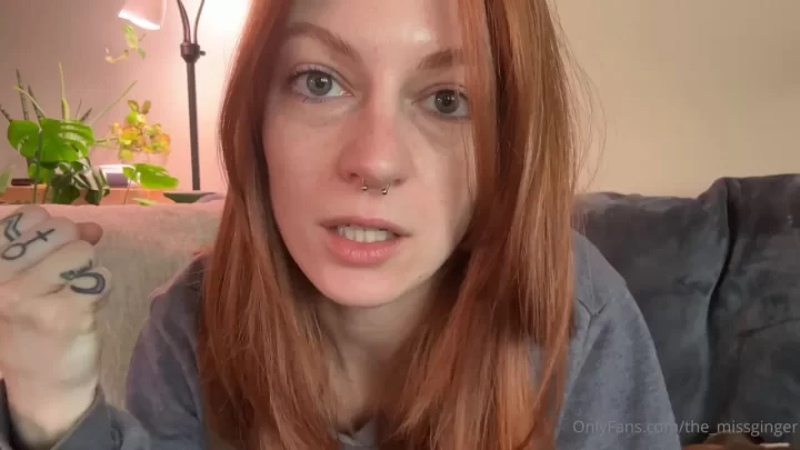 Redhead with septum piercing fucks on couch