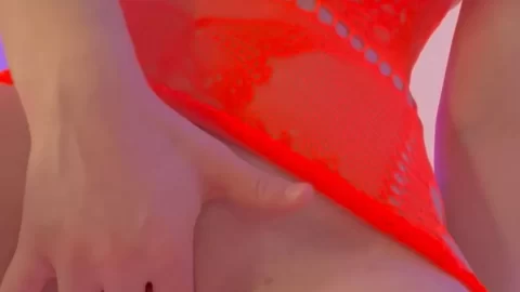 Brunette Girl Spreads Lips, Self-Touches