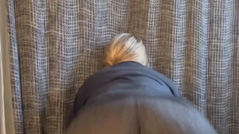 Blonde bends over in bathroom