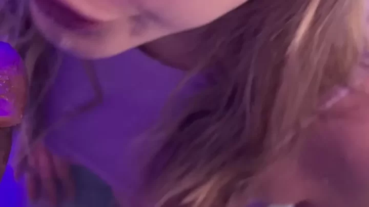 Blonde girl gets blowjob from black guy