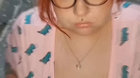 Redhead with tattoos touches herself