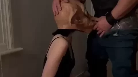White woman gives blowjob to muscular man