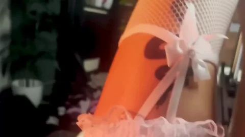 Slim White Girl with Tattoos and Stockings Poses
