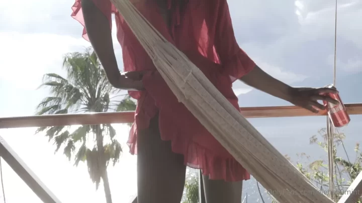 Brunette in red dress outdoor fuck