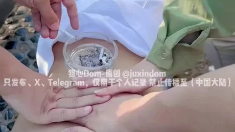 Asian teens outdoor threesome with butt tattoos