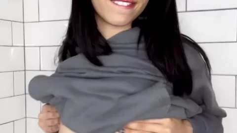 Asian Girl Exposes Breasts in Bathroom