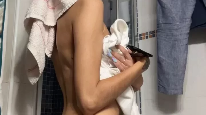 Slim White Girl Naked in Bathroom