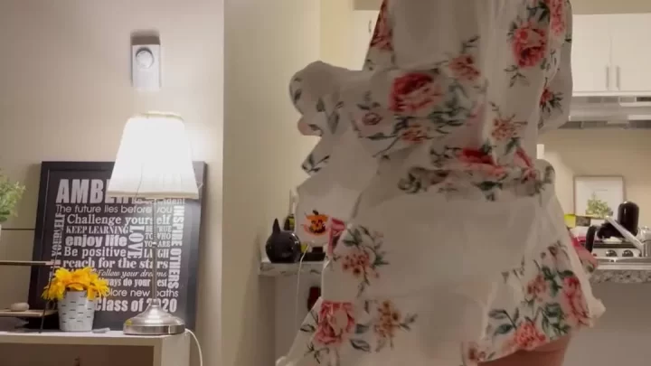 Blonde girl poses and touches herself in bedroom