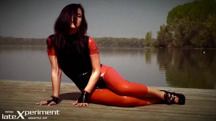 Brunette teen with tattoo fucks on lake dock