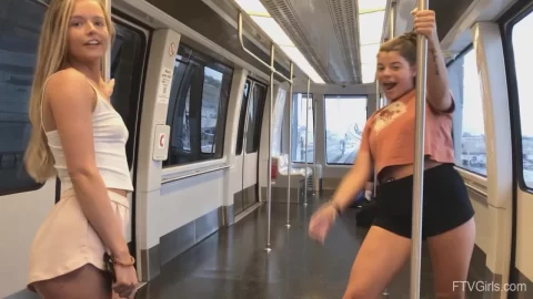 Teens on Train, Bare Legs & Shorts